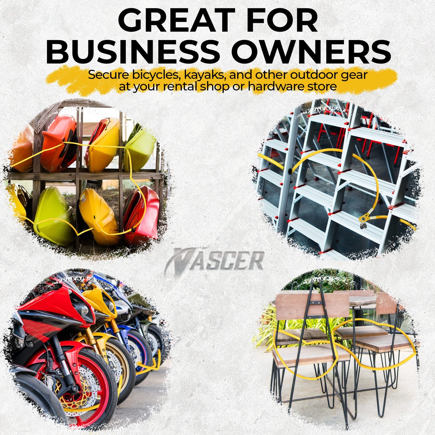 Vascer Commercial Heavy Duty Braided Galvanized Steel Anti-Theft Security Cable w/Looped Ends. Construction Tools, Trailers, Motorcycle, Ladder, Mower, Gate, Patio (1/2" Cable Thickness, 15 Feet)