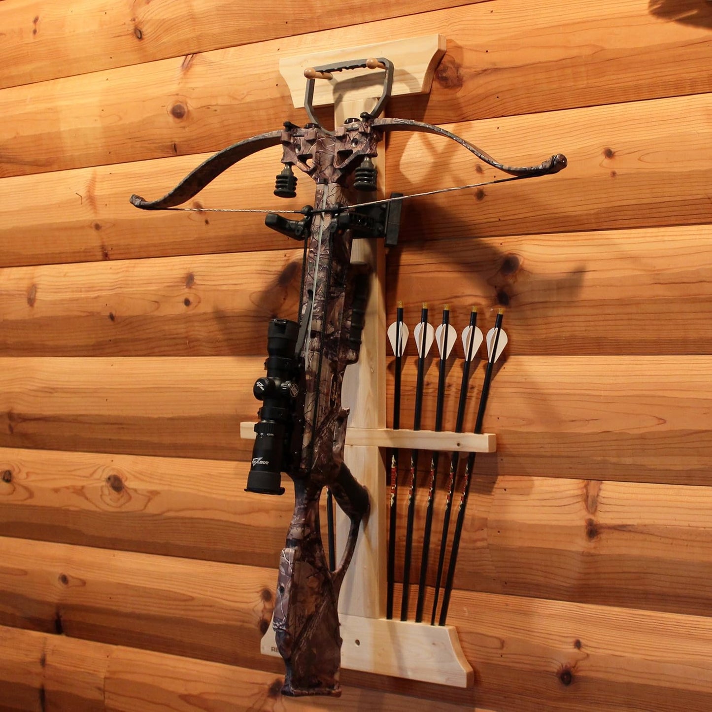 Rush Creek Creations | Wall Mounted Bow and Arrow Display Rack for Hunting and Archery Accessories | Real Tree Crossbow Holder and 10-Arrow Storage | Bow Hanger for 1 Big Crossbow with Arrow Holders