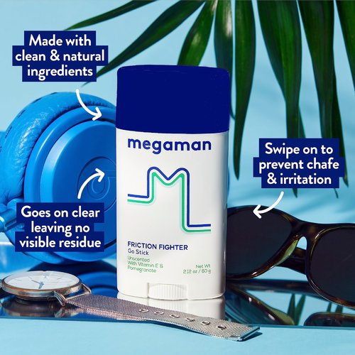 Megaman Friction Fighter Go Anti-Chafe Stick | Prevents skin chafe & irritation | Thighs, arms, & more | 2.12 oz