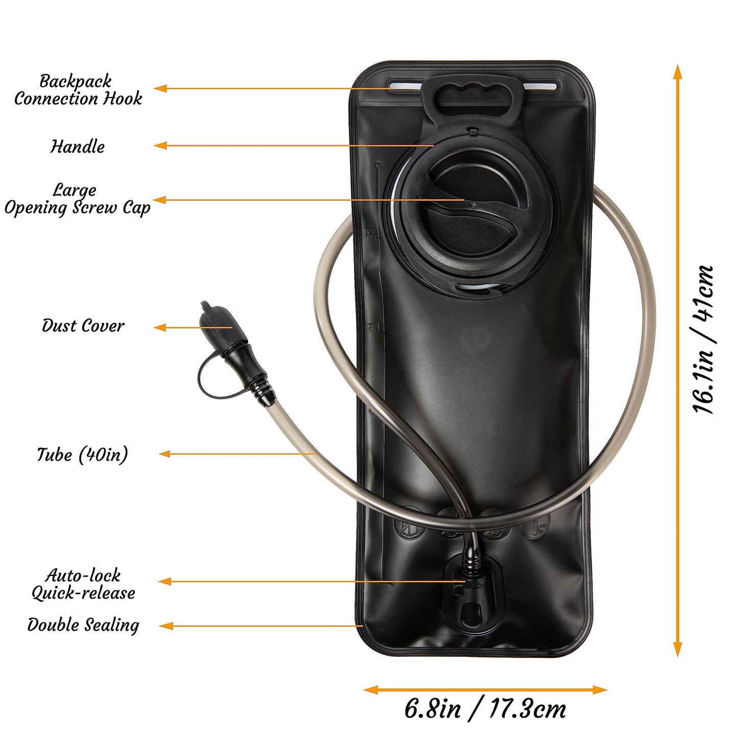 J.CARP Hydration Bladder 2 Liter Leak Proof Water Reservoir, Water Pouch Hydration Pack Replacement for Cycling, Hiking, Camping, Hunting, Running Black