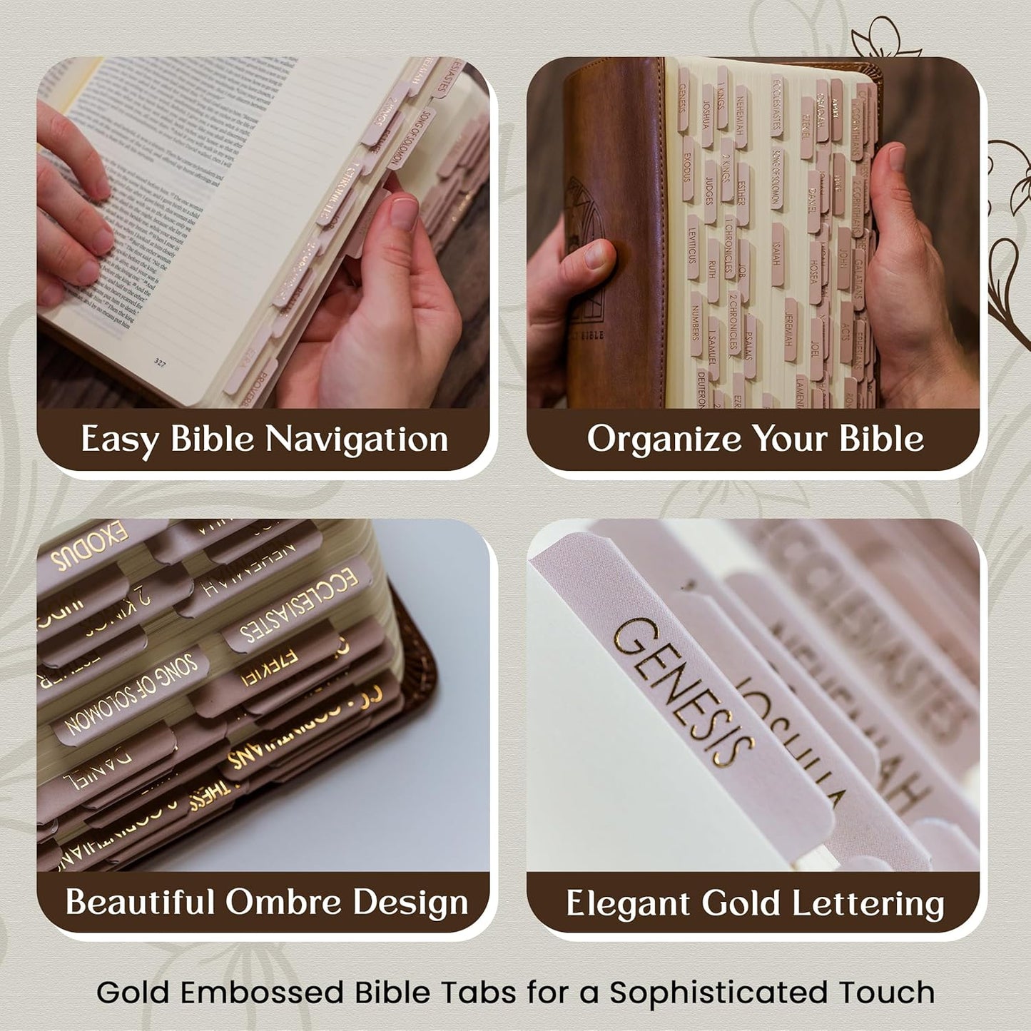 Bible Tabs for Women Study Bible, Embossed Matte Catholic Bible Tabs Gold, Laminated Bible Tabs, Bible Book Tabs w/Old & New Testament Neutral Bible Labels Tabs, Perfect Bible Study Supplies Oak