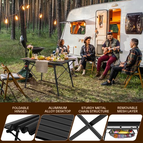 Sportneer Camping Tables That Fold Up Lightweight, Adjustable Height Aluminum Folding Table with Top Mesh Layer, Roll Up Camping Table for Outdoor Camp Picnic Beach RV Backyards Kitchen BBQ