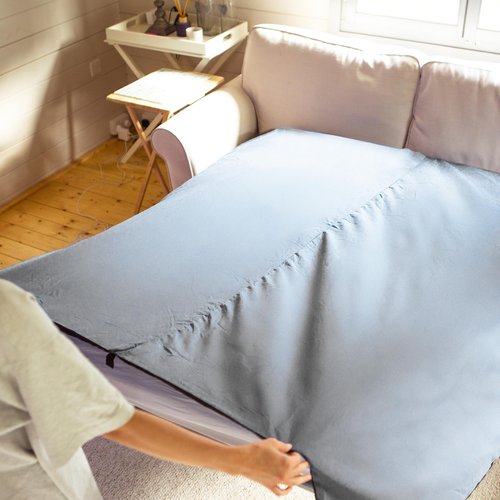 MIQIO 2-in-1 Cotton Sleeping Bag With Full Zip (Couplable): Lightweight Comfort Travel and XL Blanket in One - Summer Inner Sleeping Bag (Grey, Left)