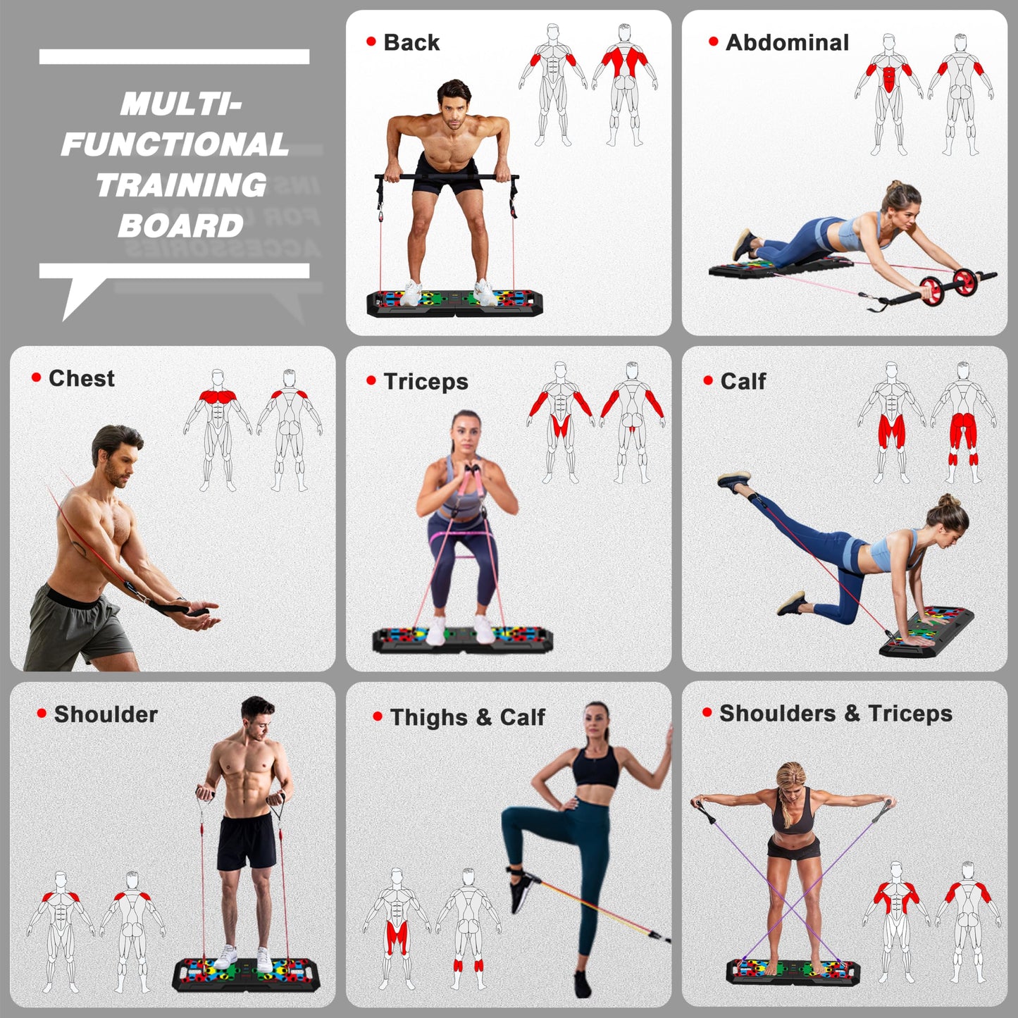 LALAHIGH Home Gym Kit, All-in-One Fitness Equipment with Push-Up Board, Resistance Bands with Bar, Pilates Bar, Pulley and Multi-Functional Training Board for Exercise Strength Training.