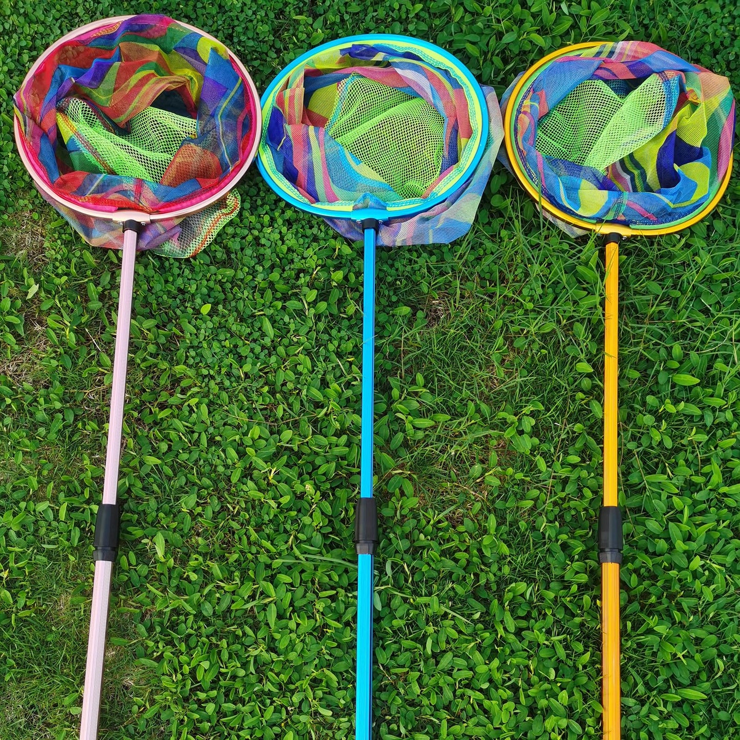 Kids Fishing Net, 3 Pack Telescopic Beach Nets with Aluminum Pole Handle, Butterfly Net for Kids, Fish Net Crab Nets Fishing Gear for Kids Youth, Outdoor Playing