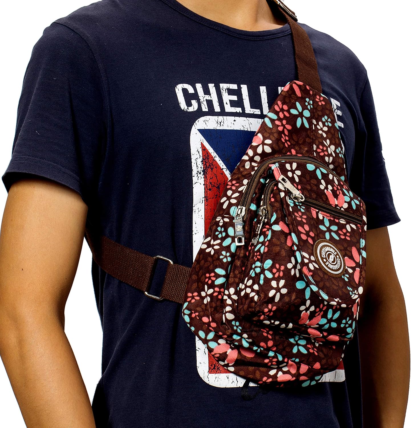 Chrysansmile Sling Bag for Women Men Nylon Crossbody Bags Fanny Packs Flower Print Small Backpack for Travel Hiking
