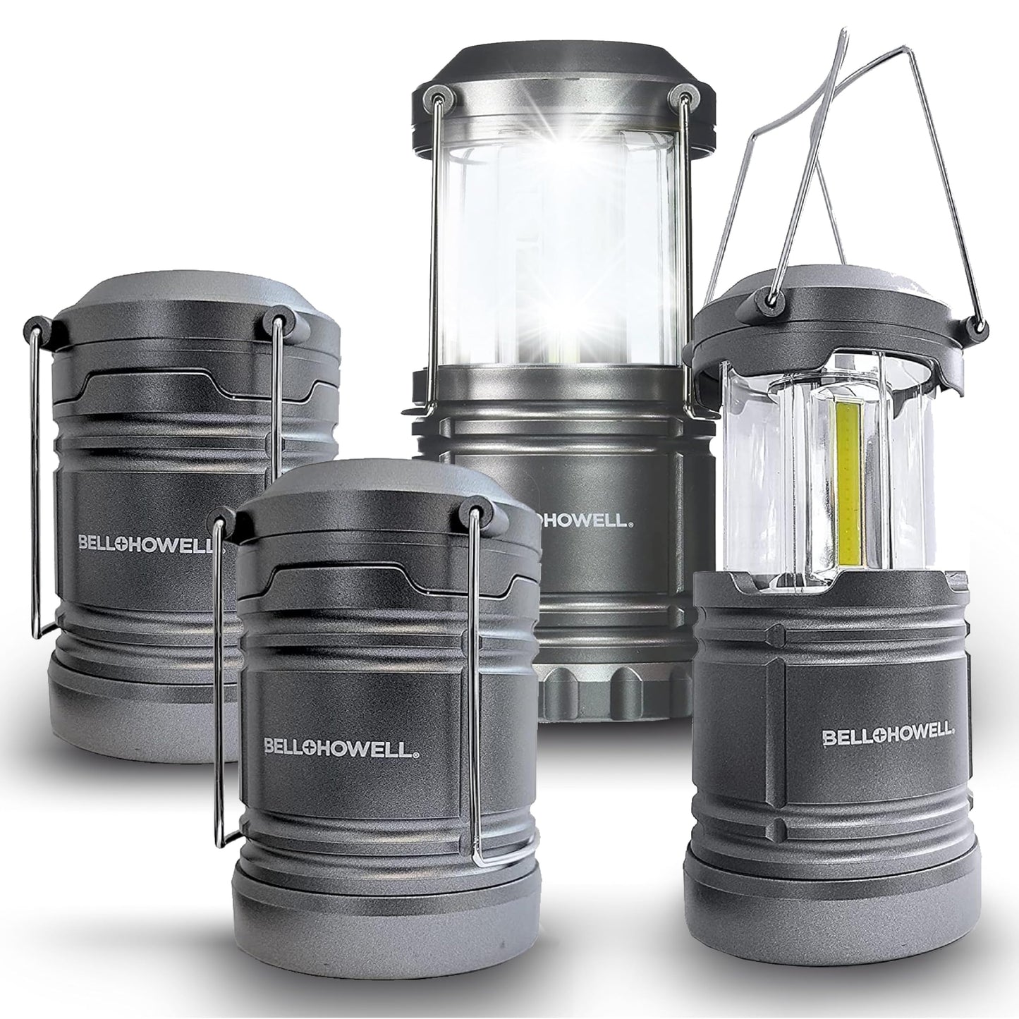 Bell+Howell 4 Pk Multipurpose Camping Lanterns for Power Outage, Emergency Home Failure, Collapsible, Battery Powered, Extremely Bright LED Lights, Lightweight & Easy to Carry, Waterproof IP65