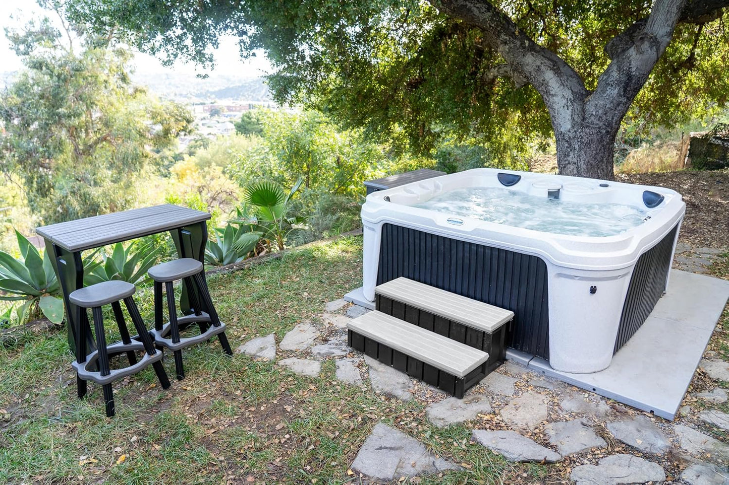 Confer Plastics Two Tier 36" Wide Deluxe Hot Tub Step. Non-Skid Spa Steps, Easy Installation, Sturdy, Long Lasting Upgrade to Your Space. Proudly Made in USA. - Espresso