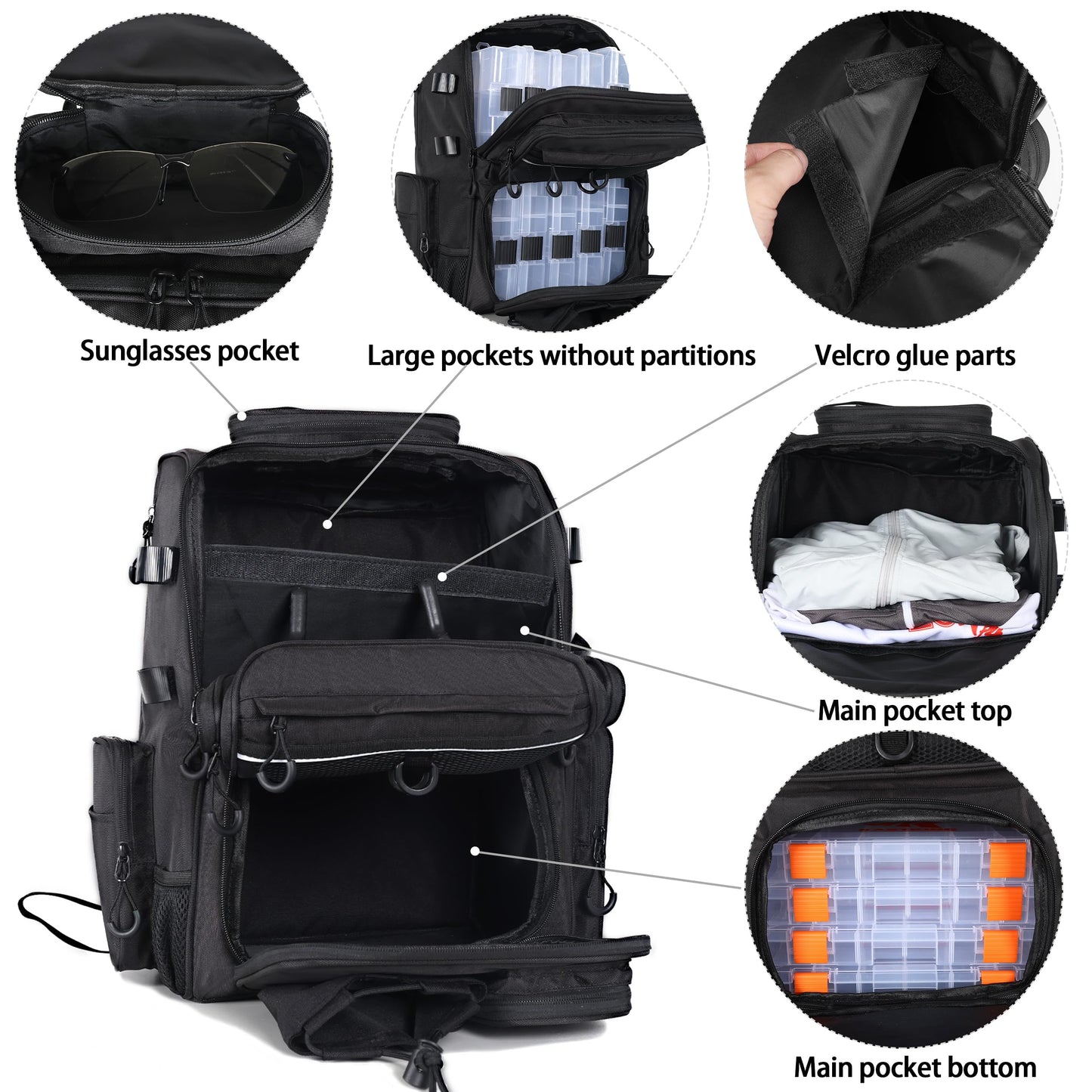 LEOMOO Fishing Tackle Backpack With Rod Holders, 40L Large Backpack for Fishing, Camping, Hiking