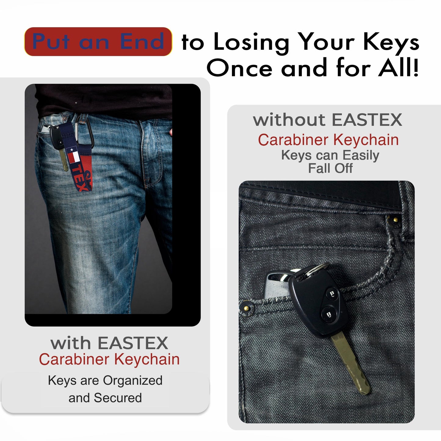 Texas Carabiner Keychain for Car Keys - Water Bottle Clip for Backpack - Belt Clip for Keys Fob ID Wallet - Work Keychain for Men Boyfriend Him Women - Caribiner Key Holder for Pants Jean