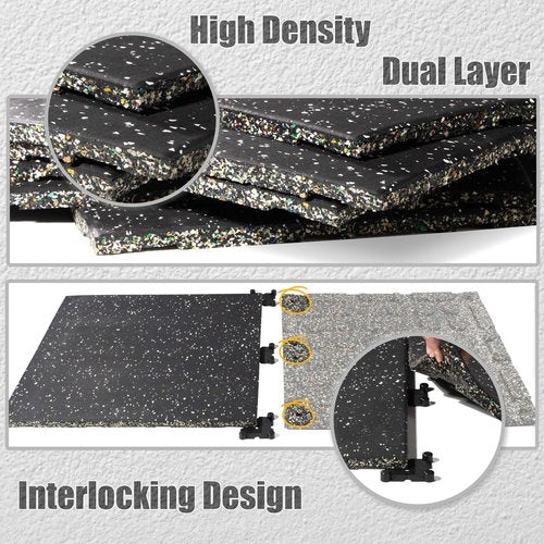 CyclingDeal 5/8" Thick High-Density Gym Floor Mats Tiles - 6 Pack 19.7”x19.7” Rubber Exercise Workout Equipment Ground Shock Absorbing Mat for Home Gym Garage - with Interlock in Black w/White Dots