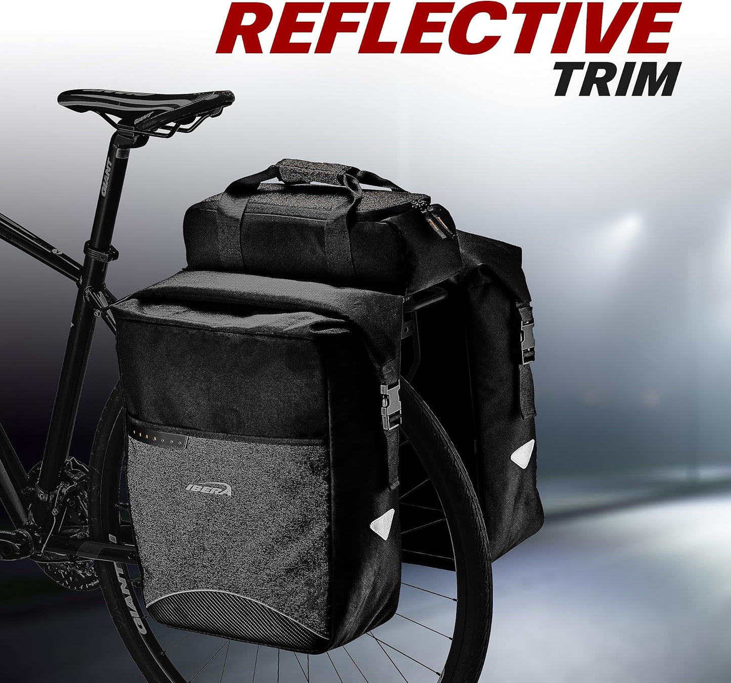 Ibera 2 in 1 PakRak Commuter Bicycle Trunk Bag with Expandable Panniers, Clip On Quick Release Design and Detachable Shoulder Strap