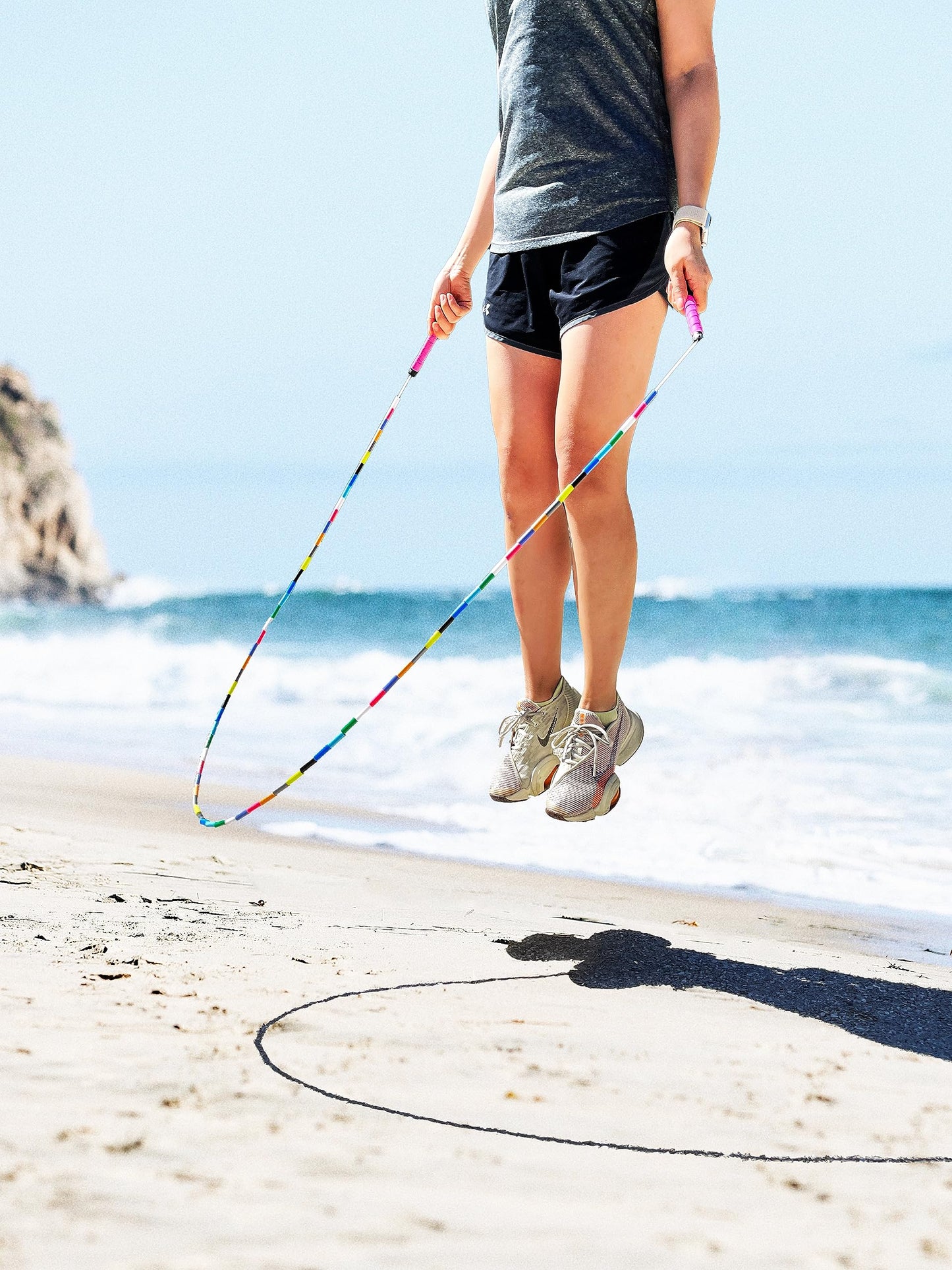 Ropely Skipping Rope 6-in-1 Set Beginner Friendly Kit with Tangle Free Segmented Beaded Rope, PVC Rope, Massage Ball, Resistance Band, and Handle Tape Ideal for Cardio Fitness, Adjustable Length