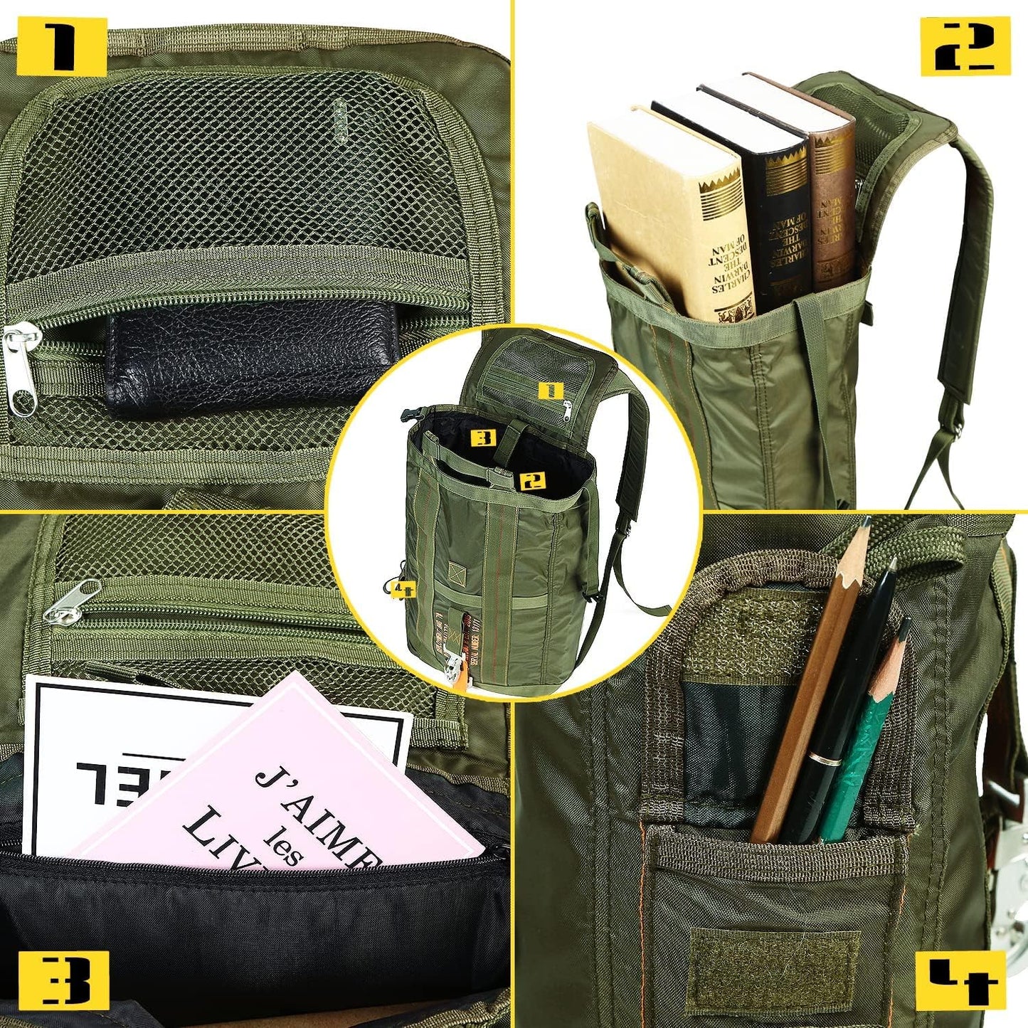 Military Tactical Backpack Parachute Buckles Hook Nylon Rucksacks Flight Backpacks Day Pack for Outdoor,Hiking,Camping (Green)