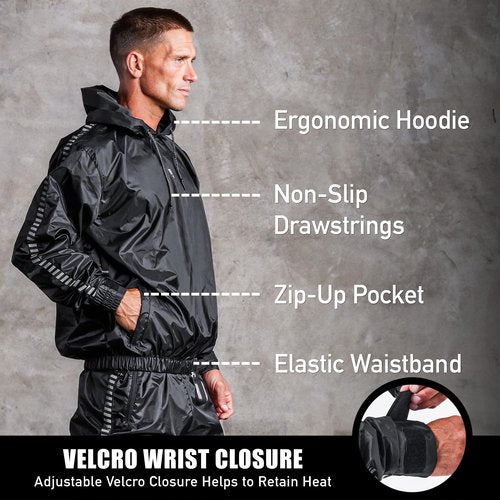 Elite Sports Sauna Suit for Weight Loss Men & Women Boxing MMA Wrestlers Gym Sweat Hoodie Sauna Suits Wrap Full Body Workout (Black, Medium)