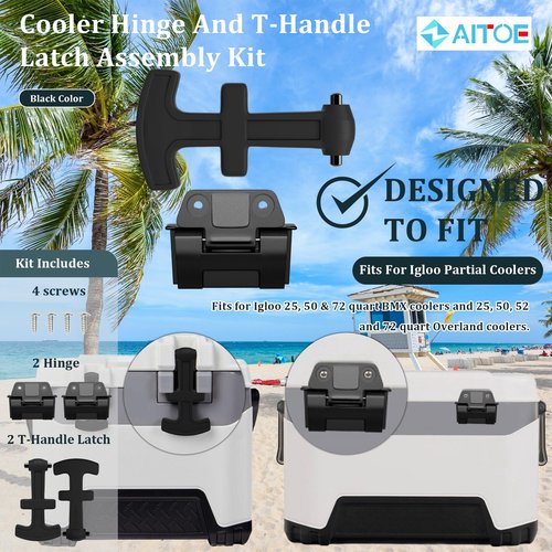 Cooler Hinge and T-Handle Latch Replacement Kit Replacement for 25, 52, 72 Qt Ig-loo BMX and Overland 25-72 Quart Coolers Parts