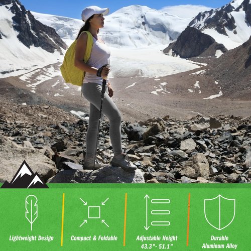 Collapsible Hiking Poles – Set of 2 Adjustable Aluminum Alloy Trekking Poles with Comfortable EVA Foam Handles for Sports & Outdoors, Camping Gear – Includes Various Pole Tips and Carrying Bag, Black