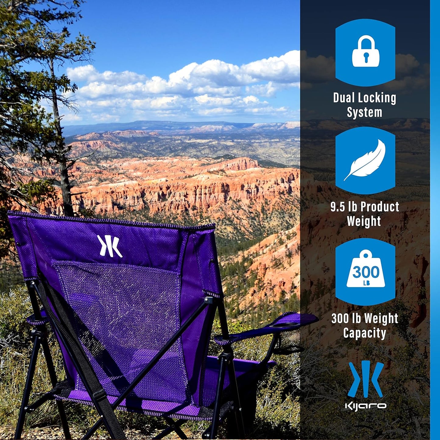 Kijaro Portable Camping Chairs - Enjoy the Outdoors with a Versatile Folding Sports Chair for Outdoor & Lawn - Dual Lock Feature Locks Position – Hallet Peak Gray