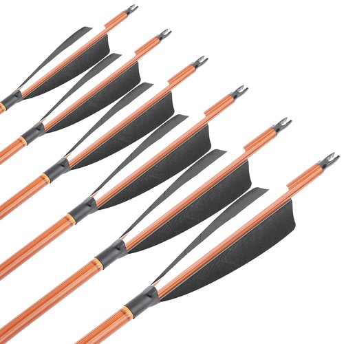 surwolf 31Inch Carbon Arrow Practice Target Arrows with 4" Natural Feather Spine 500 Hunting Arrows with Replaceable Arrowhead for Compound and Recurve Bows 6/12Pack (Black, 12pcs)