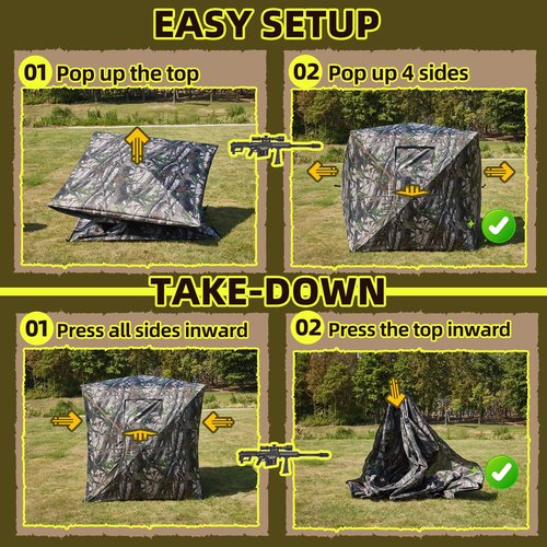 YOLENY 270° See Through Blind for 2-3 Person, Portable Pop Up Ground with Carrying Bag - Resilient Tent, Zip Door & Silent Windows for Deer & Turkey Hunting