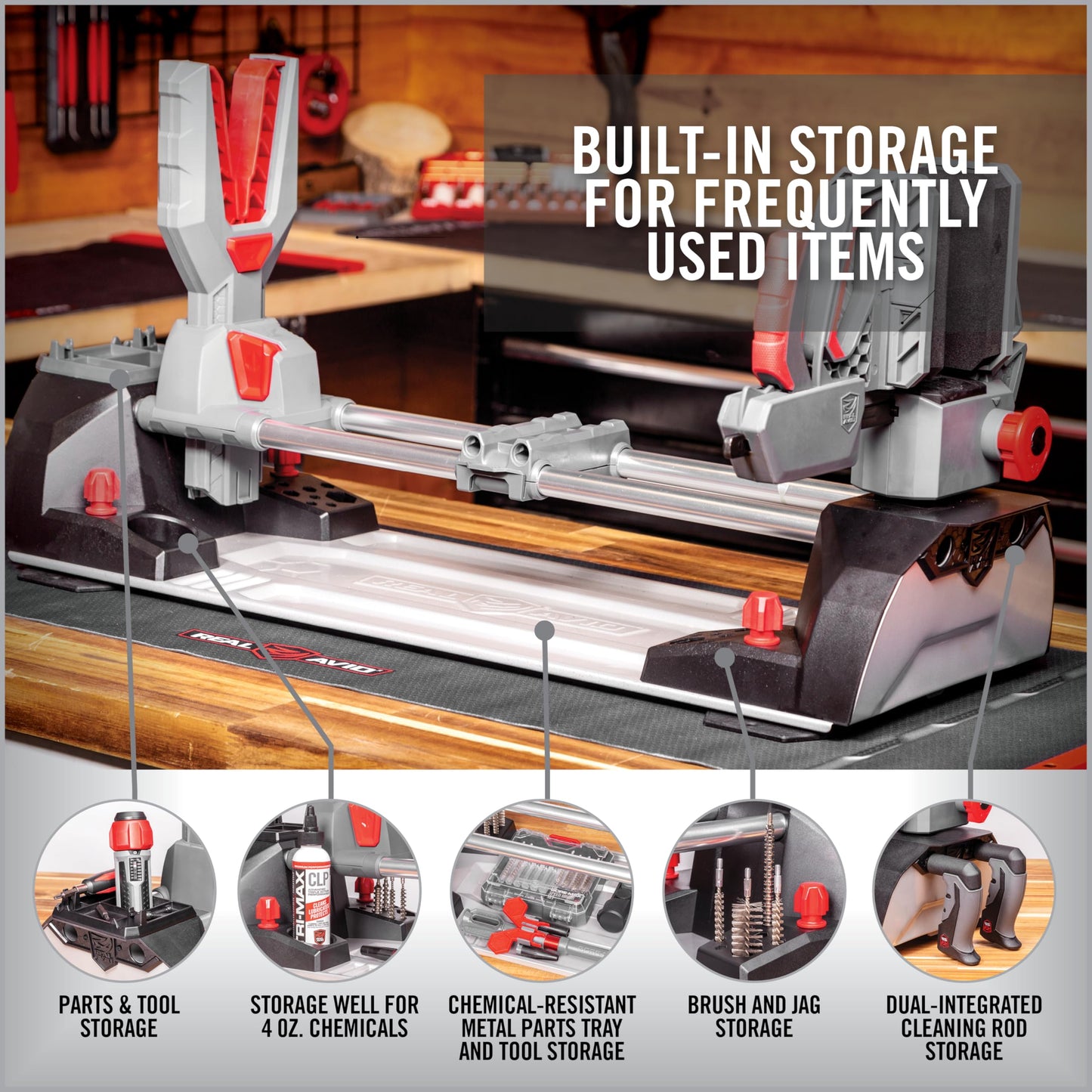 Real Avid Master Gun Workstation Up to 18.3" Of Travel One-Hand Quick Adjustable Clamping, Non-Marring Form-Fitting Yokes Vise Ideal For Gun Cleaning & Maintenance w/ Leveling Knob for Scope Mount