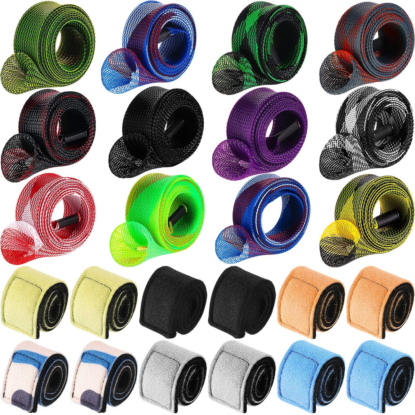 24 Pcs in Total, 12 Fishing Rod Sleeve and 12 Rod Strap, 66.93 Inch Braided Mesh Rod Socks Fishing Pole Covers with Rod Ties Straps for Fly Spinning Rod Casting Sea Rod Fishing Tool Accessories