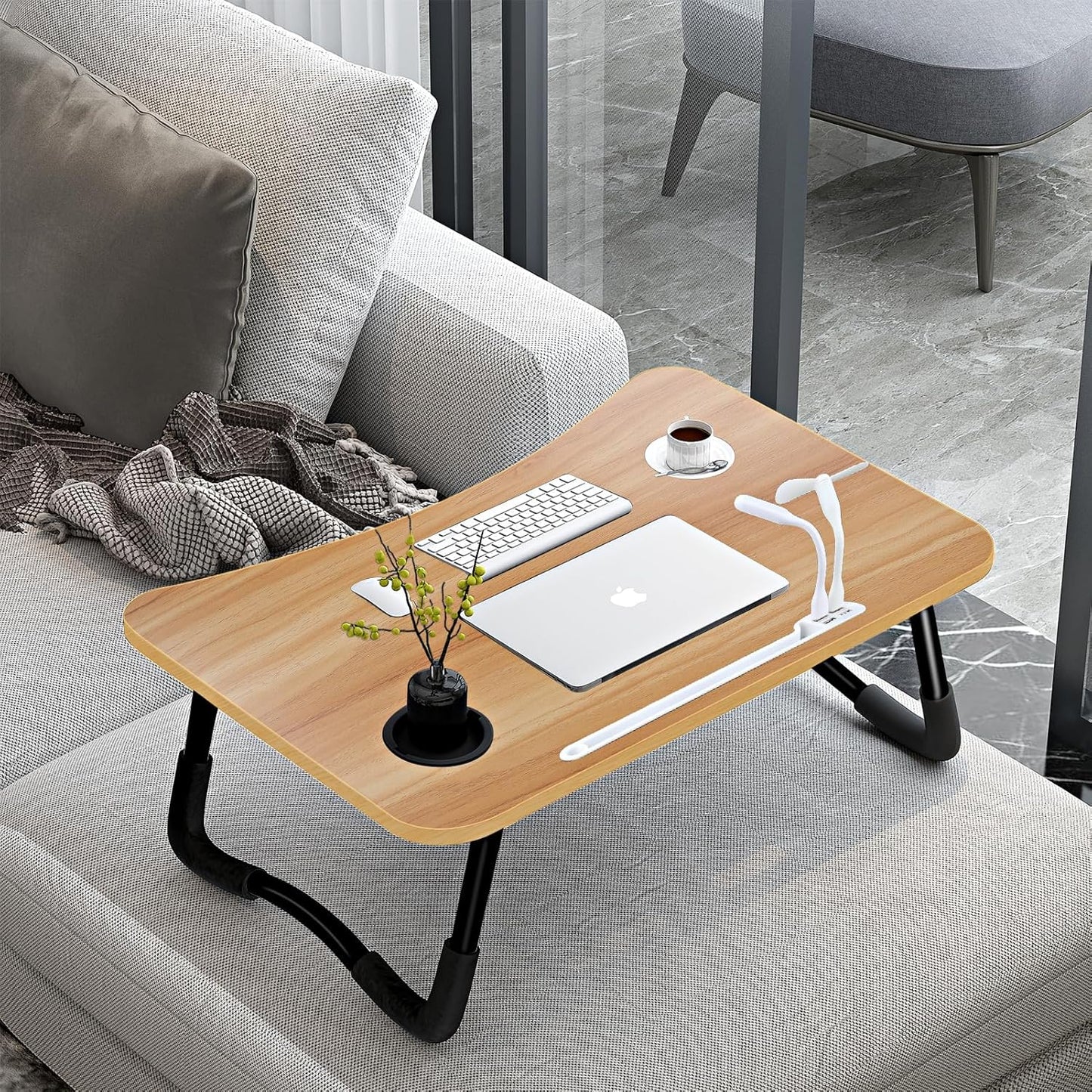 Laptop Bed Desk,Portable Foldable Laptop Lap Desk Tray Table with USB Charge Port/Cup Holder/Storage Drawer,for Bed/Couch/Sofa Working, Reading