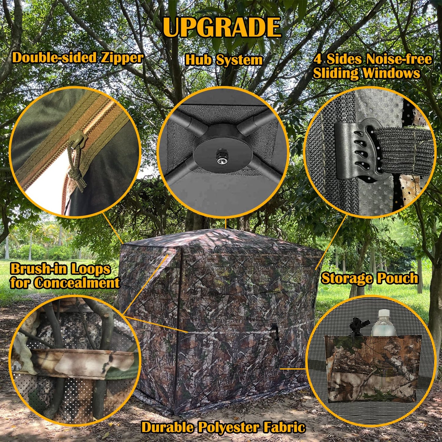 CROSS MARS Full Open Door 2-3 Person 360 Degree Ground Hunting Blind Camouflage Pop Up Duck Turkey Deer Hunting Blinds Tent