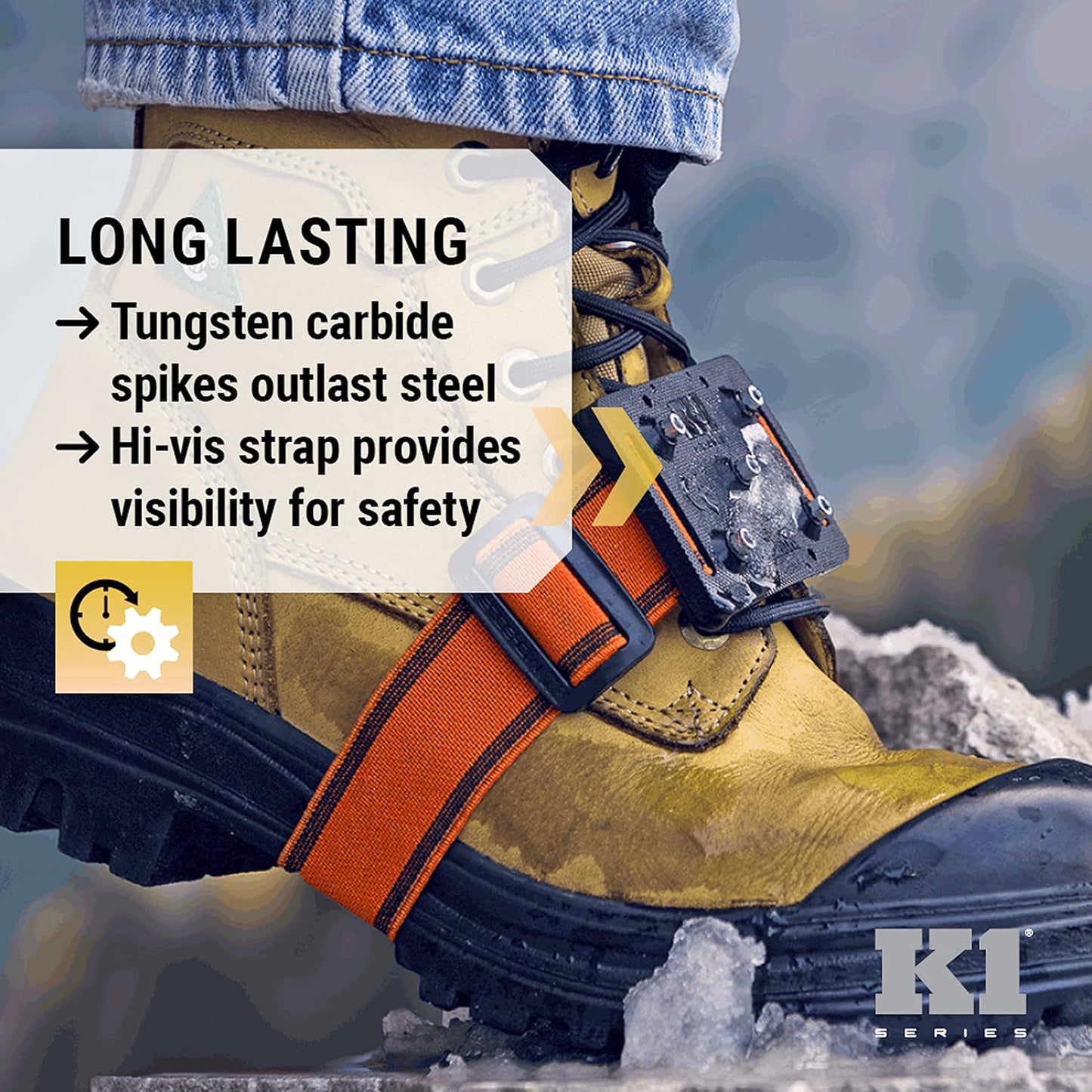 K1 Mid-Sole Ice Cleats for Men & Women - Rotatable Traction Aids For Winter Snow - Hi Vis - Low Profile