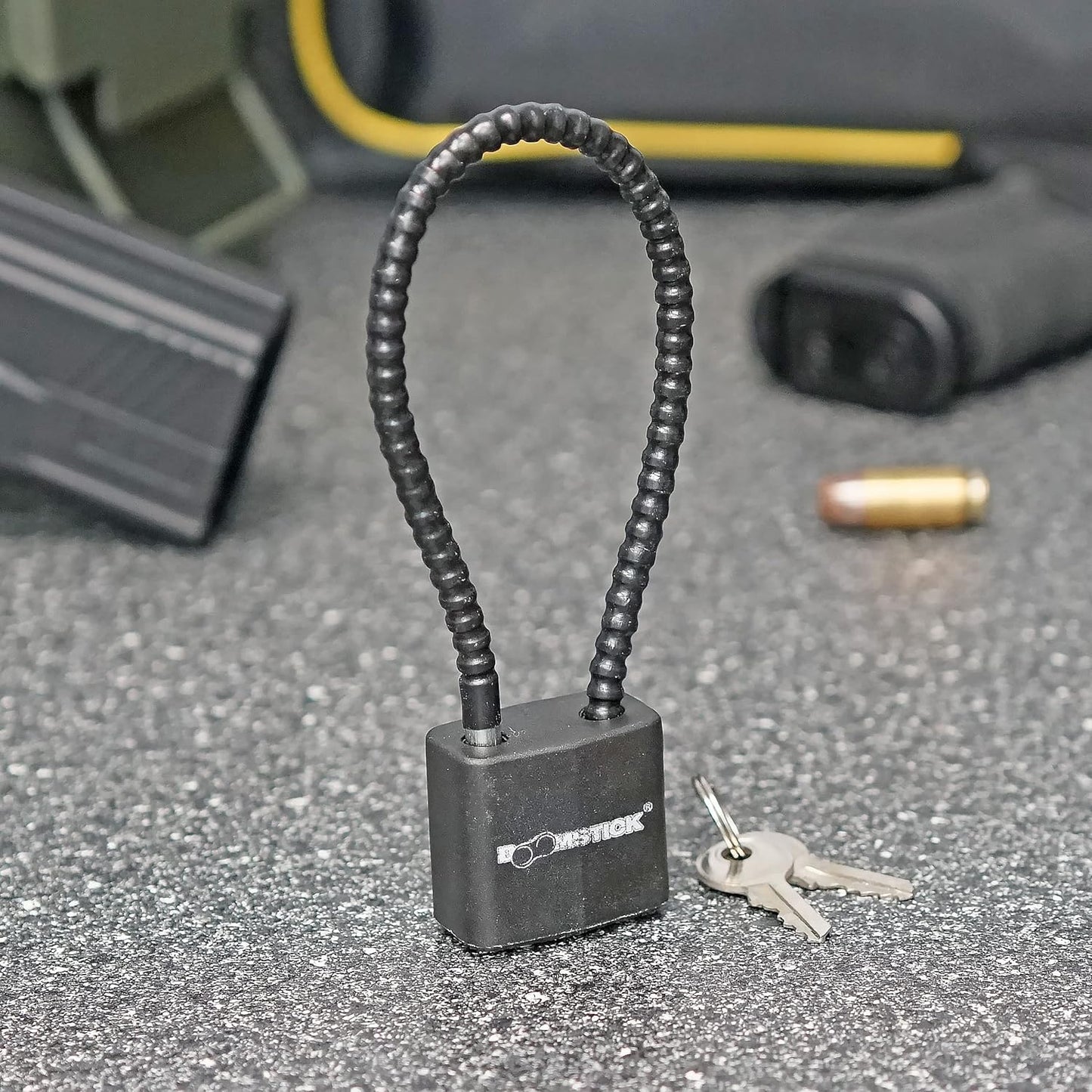 BOOMSTICK Gun Cable Lock with Key – 9” Heavy Duty Steel Cable – Universal Fit for Handguns, Rifles & Shotguns – Vinyl-Coated Wire Lock for Firearm Safety & Security – Keyed Different