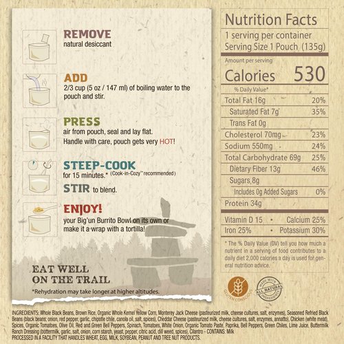 Packit Gourmet Big'un Burrito With Fajita Chicken| Premium Freeze Dried Backpacking & Camping Food | Large Portions | High Protein | Real Meat | Just Add Water Meal |All-Natural Ingredients | Made in USA |Freeze-Dried and Dehydrated Foods