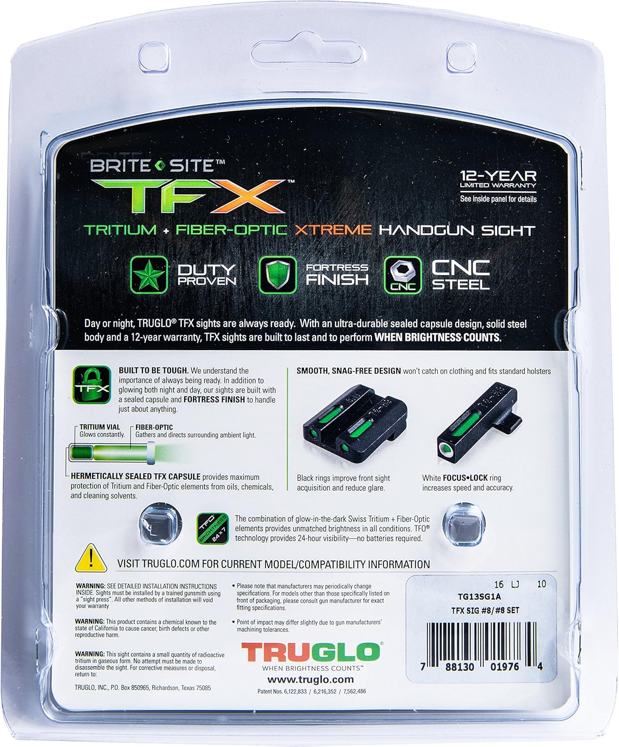 TRUGLO TFX Handgun Sight | Durable Shock-Resistant Compact Brightly Glowing Tritium & Fiber-Optic Xtreme Day/Night Sight for Handguns