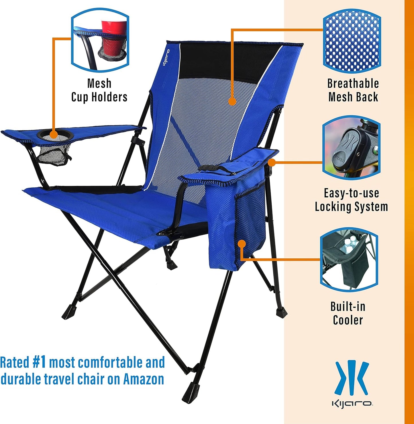 Kijaro Enjoy Versatile Folding Sports, Outdoor Chair & Lawn Chair, Dual Lock Feature, Maldives Blue (Hard Arm)