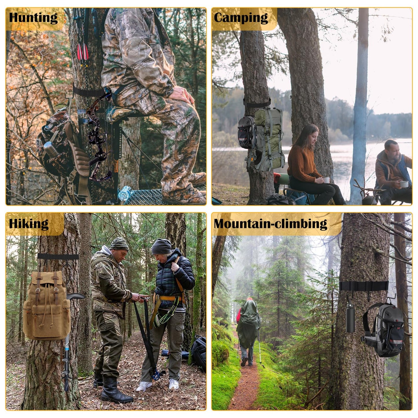 2 Pack Treestands Strap Gear Hangers with 12 Metal Hooks,Hunting Tree Stand Bow & Gear Hanger,Saddle Hunting and Gear Equipment Hanger,Tree Stand Accessories Strap for Bow Arrows Bag