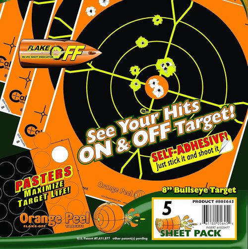 Caldwell Orange Peel Bullseye Targets with Flake Off Material, Strong Adhesive and Multiple Sizes for Outdoor, Range, Shooting and Hunting