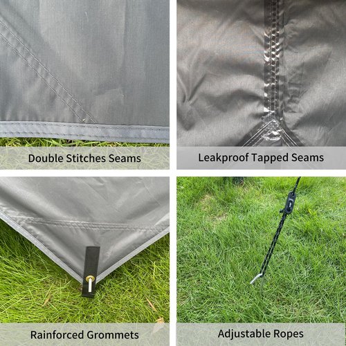 Joramoy Hammock Rain Fly 10Ć10FT - Waterproof Camping Tarp Portable Tent Tarp Premium Backpacking Tarp Sheleter with UV Protection Layer for Camping Hiking Outdoor(Gray)