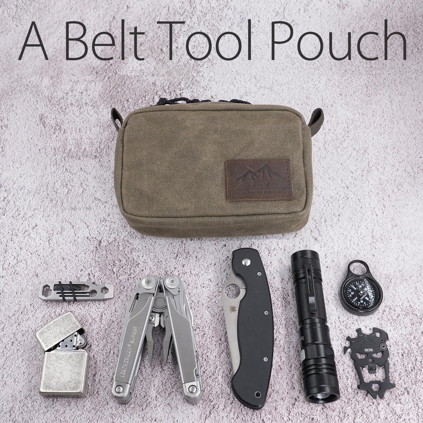 diodrio Belt Pouch for Men Women YKK Zippers EDC Pouch, Belt Bag Waist Pack for Traveling, Hiking, Outdoors, Water Resistant, Heavy Duty Waxed Canvas, Olive, Medium