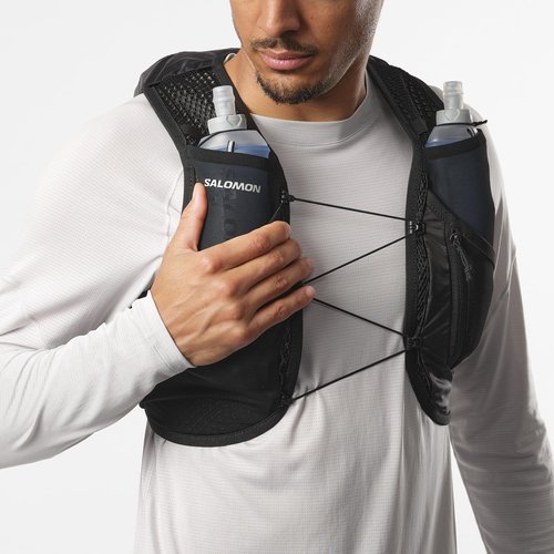 Salomon Unisex Active Skin 8, Hydration & Storage Vest with 500ml Flasks Included - Black / Metal - XS