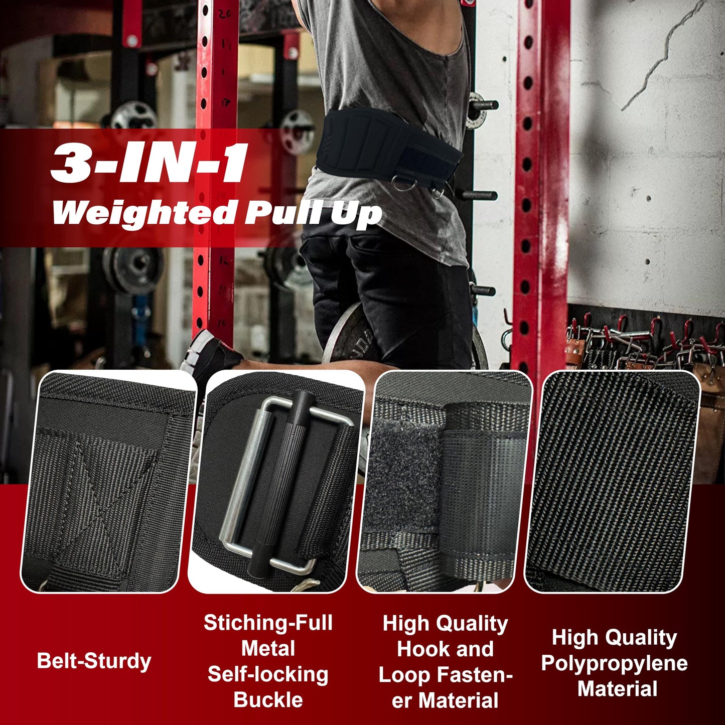 3-in-1 Weight lifting belt for Gym, Self-Locking Dip Training Belt with Lron Chain, Men and Women Premium Fitness Belt for Pull Up, Squat, Powerlifting, Deadlift.