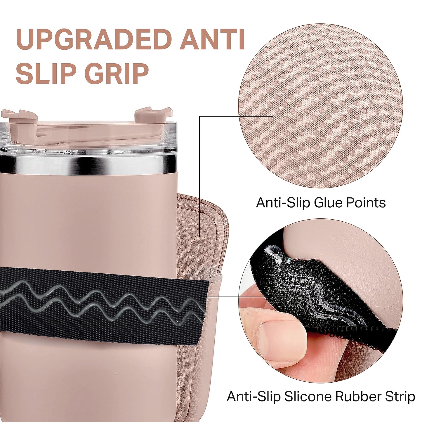 Water Bottle Pouch For Stanley Quencher Adventure 40oz - Stanley Cup Accessories - Tumbler Pouch - Stanley IceFlow 30oz - Gym Tumbler Accessories for Women - Perfect Size for All Phones (BLACK)