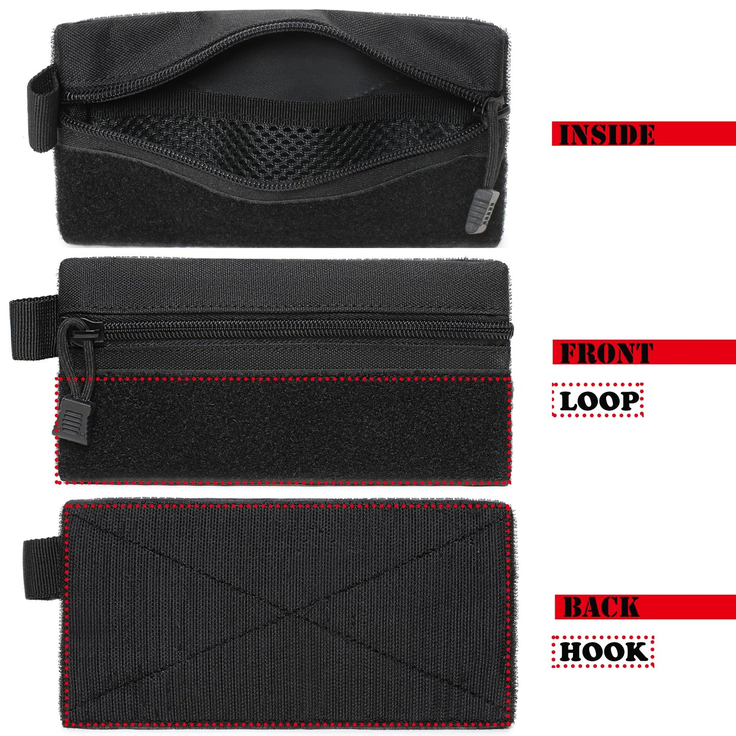 3 Pieces MINI Tactical Tool Zipper Pouch with US Patches & D-Ring Clips - Expansion Pouch,Bag Insert EDC Organizer,Utility Storage Accessories with Hook Fasteners for Vest Backpack Bag Hook and Loop
