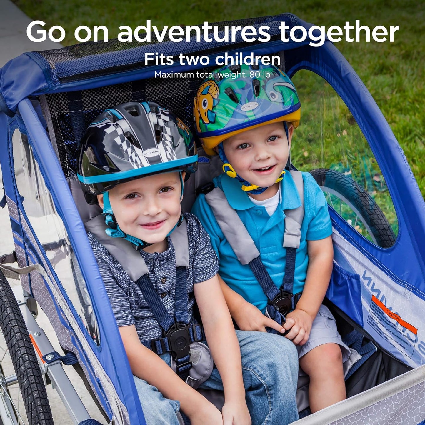 Schwinn Trailblazer Plus, Trailblazer, Joyrider or Echo Kids Bike Trailer, Single or Double Seat, Universal Coupler, Folding Frame, Quick-Release Wheels, Canopy, Schwinn Bike Trailer for Kids
