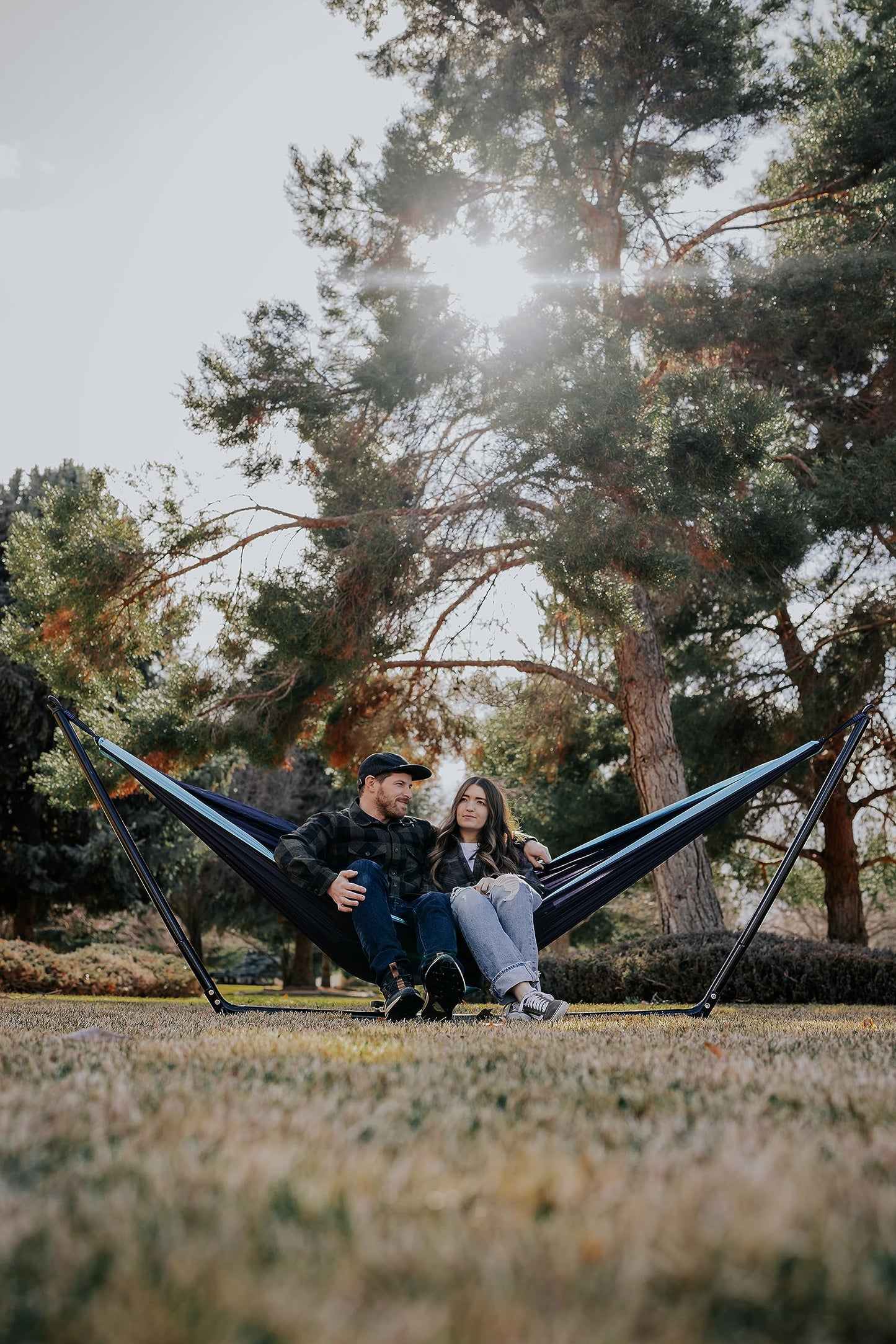 Stansport 30630-50 Double Nylon Hammock - Navy/Light Blue