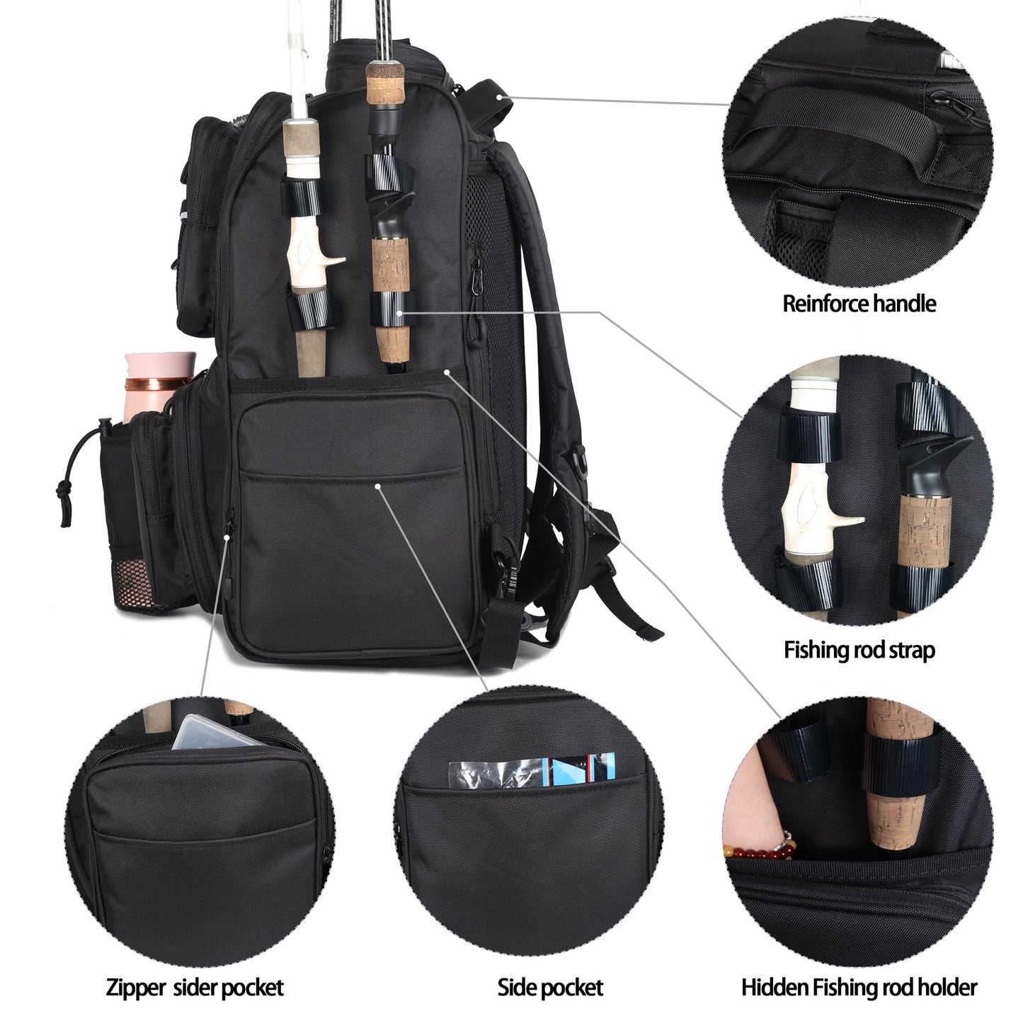 LEOMOO Fishing Tackle Backpack With Rod Holders, 40L Large Backpack for Fishing, Camping, Hiking