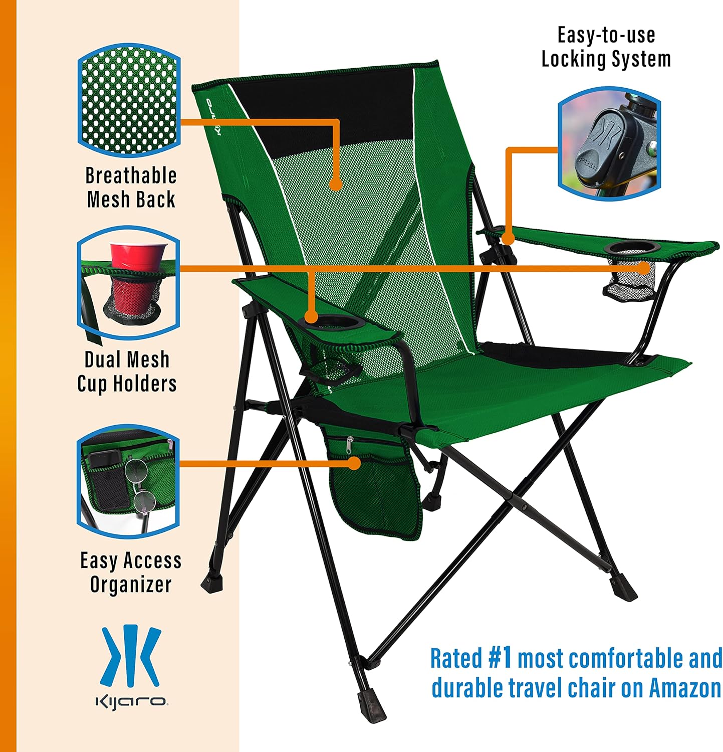 Kijaro Portable Camping Chairs - Enjoy the Outdoors with a Versatile Folding Sports Chair for Outdoor & Lawn - Dual Lock Feature Locks Position – Hallet Peak Gray