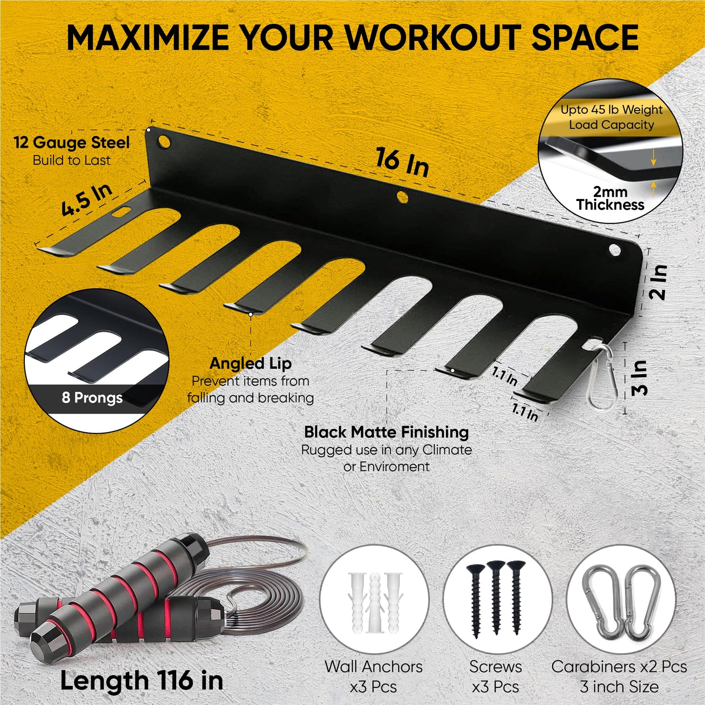 2-in-1 Gym Storage Rack + Jump Rope, Baseball bat wall mount, Gym organization for home gym, Bat holder wall mount, Baseball bat holder for wall, Home gym storage rack, Gym equipment storage, Bat holder, Bat holder for dugout fence, Gym organization, Weig