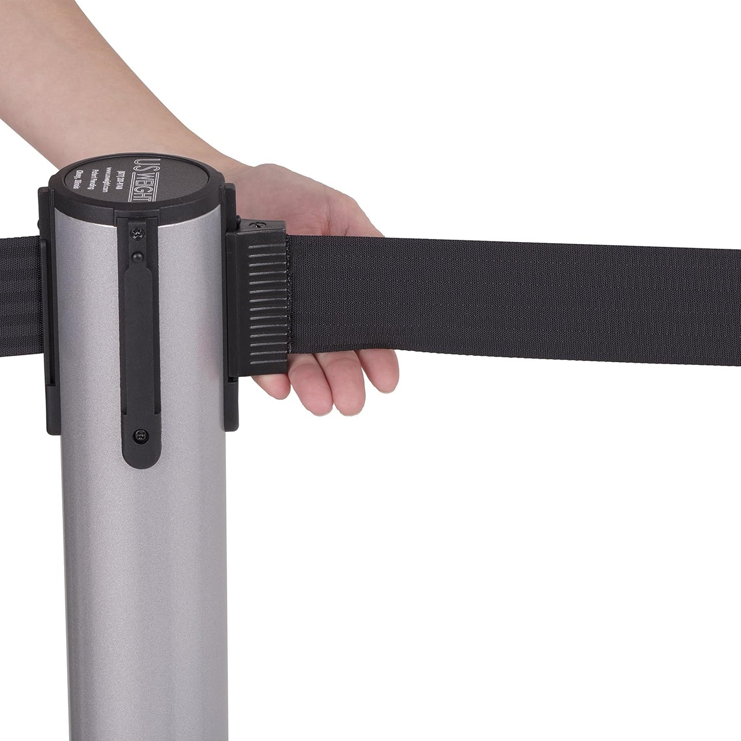 US Weight Premium Silver Steel Stanchion with 7.5-Foot Retractable Belt