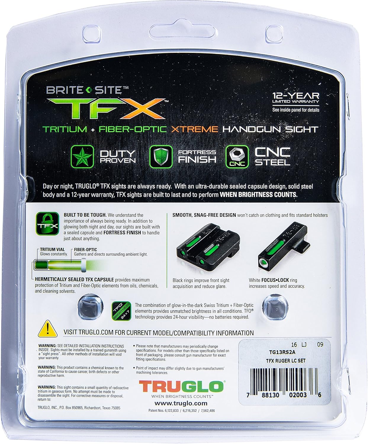 TRUGLO TFX Handgun Sight | Durable Shock-Resistant Compact Brightly Glowing Tritium & Fiber-Optic Xtreme Day/Night Sight for Handguns
