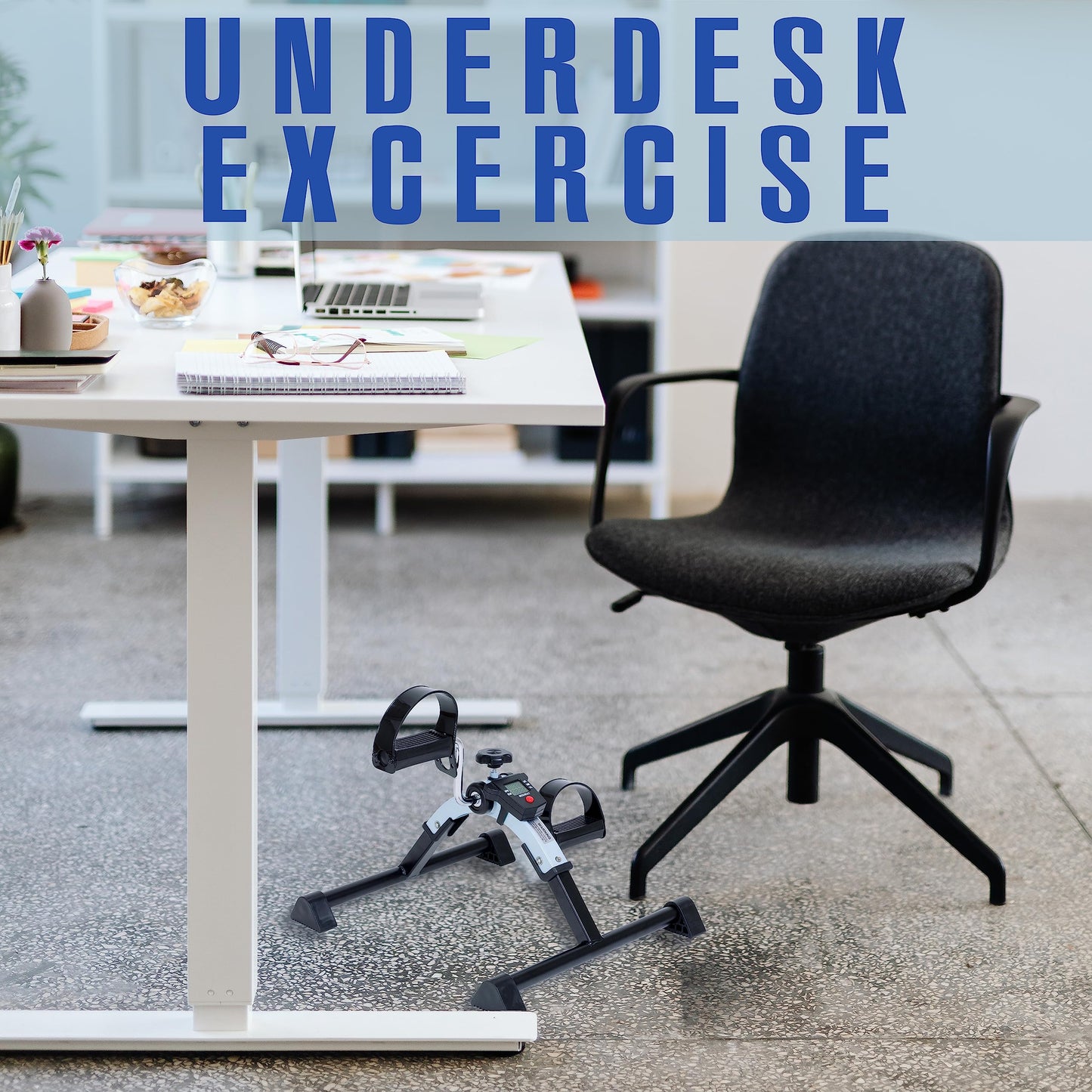 iLiving Under Desk Bike Pedal Exerciser with Electronic Display - Fully Assembled Folding Equipment, Mini Bike for Legs and Arms Workout, Portable and Easy-to-Use with LCD Screen (ILG-688), Blue