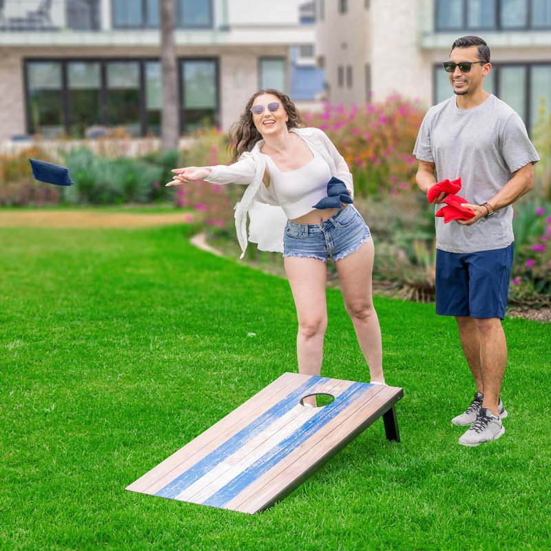 GoSports 4 x 2 ft Barnwood Design Cornhole Game Set - Includes Two 4 x 2 ft Boards, 8 Bean Bags, and Carry Case